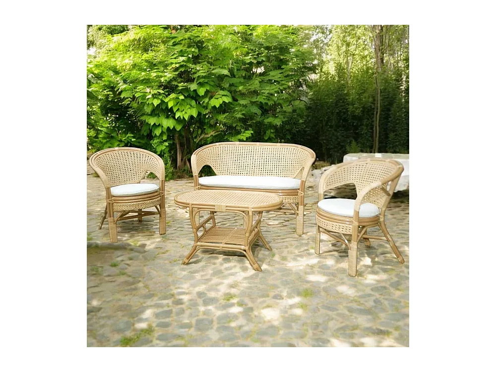 Amanda Woonkamer 1 Bank 2 Fauteuils 1 Weense Geweven Bamboe Salontafel