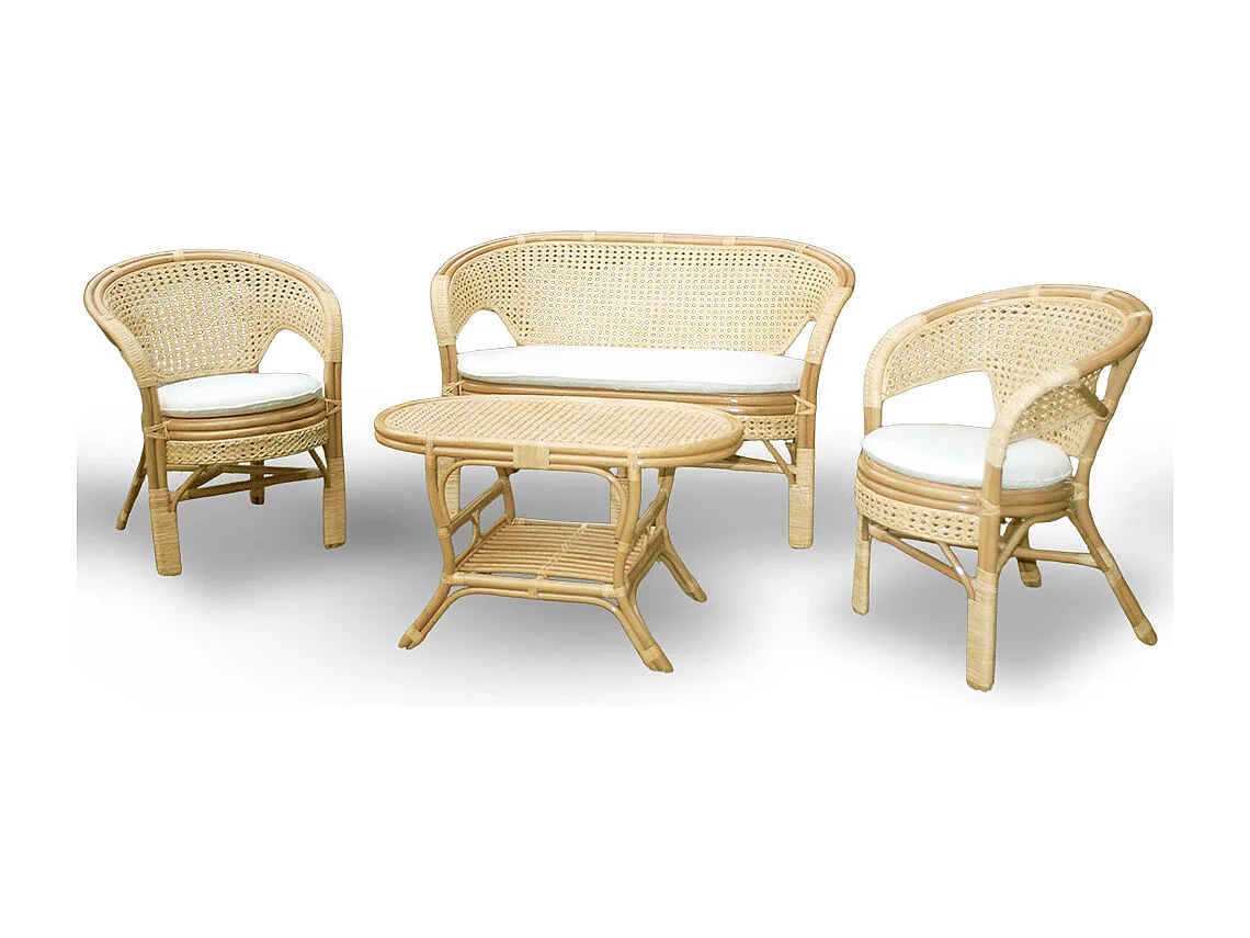 Amanda Woonkamer 1 Bank 2 Fauteuils 1 Weense Geweven Bamboe Salontafel