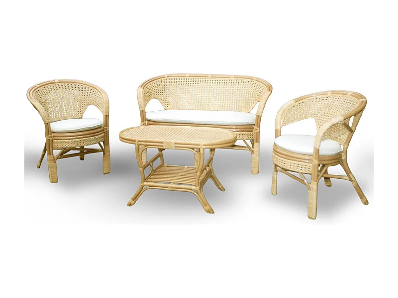 Amanda Woonkamer 1 Bank 2 Fauteuils 1 Weense Geweven Bamboe Salontafel