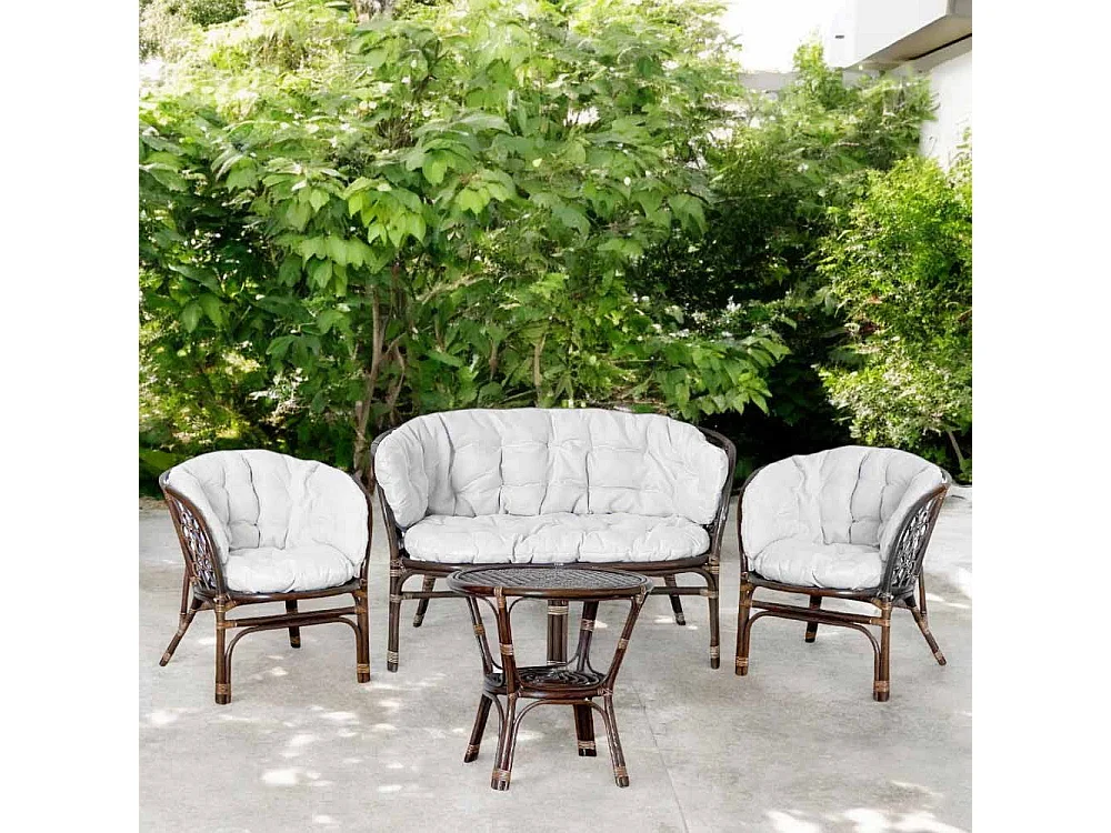 Salon de jardin en bambou marron Bahama avec coussins gratuits