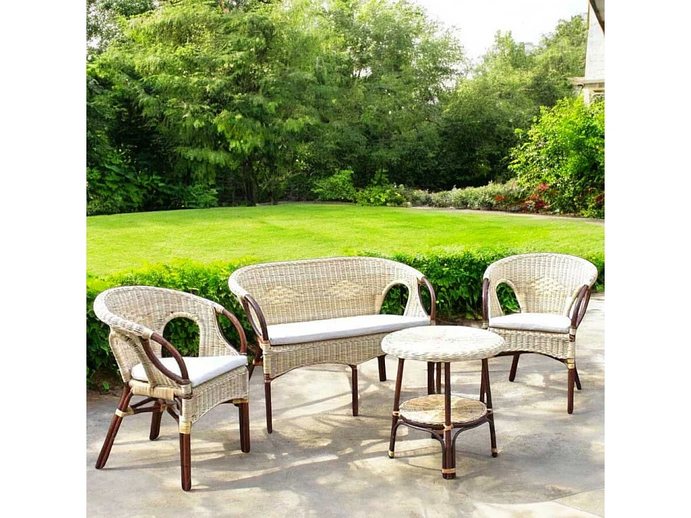 Woonkamer Mandolino in walnootriet met 1 bank, 2 fauteuils, 1 salontafel