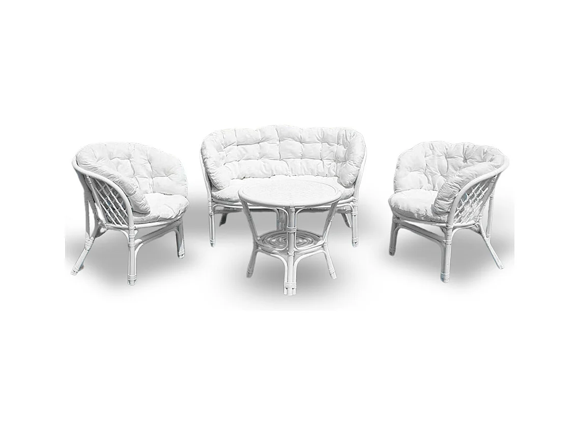 Salon de jardin en bambou Bahama avec coussins blancs