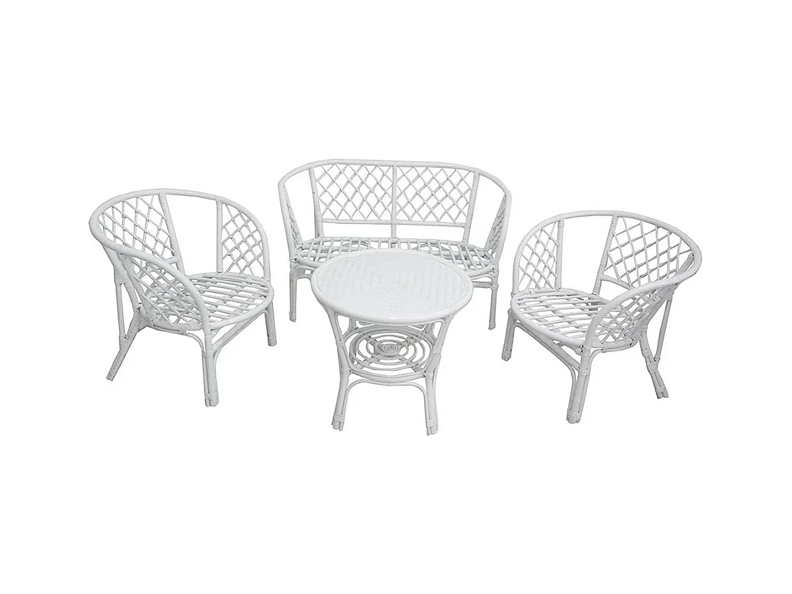 Salon de jardin en bambou Bahama avec coussins blancs