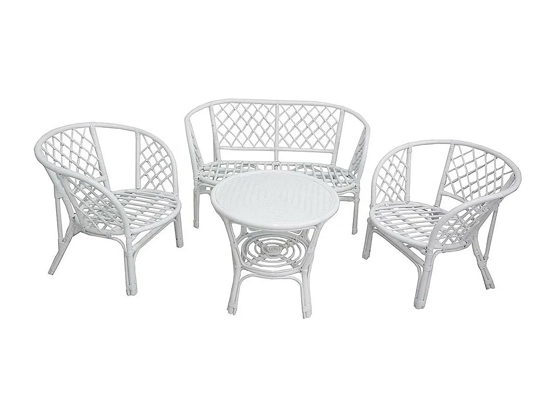 Salon de jardin en bambou Bahama avec coussins blancs