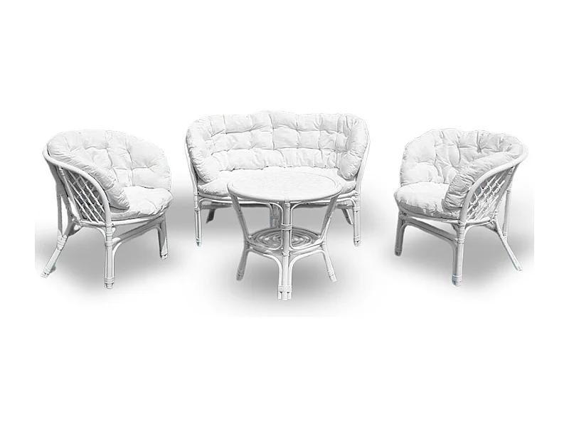 Salon de jardin en bambou Bahama avec coussins blancs