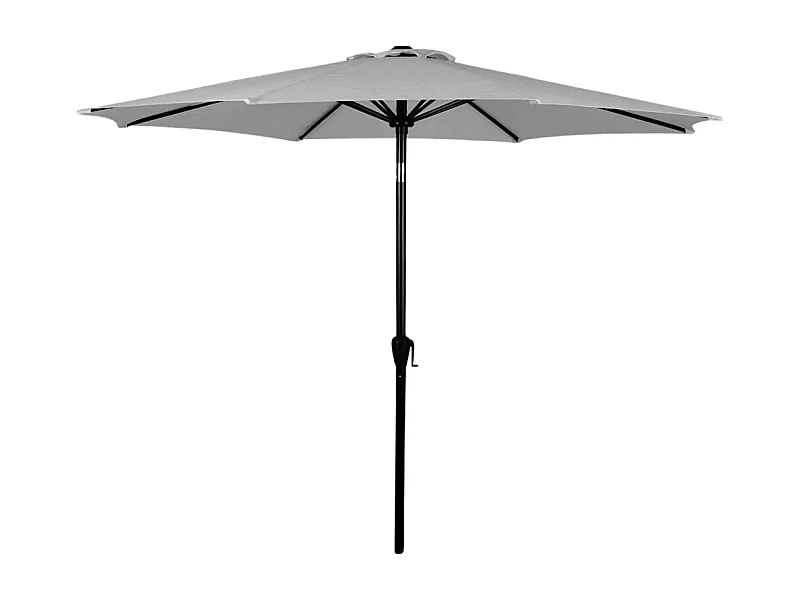 Sombrilla de jardín gris con mástil central de 2,40 m de diámetro y forma hexagonal.