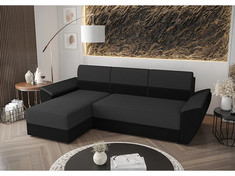 BEDANTE Ecksofa L REBI L2 Rainbow 27/15 Links mit Schlaffunktion, Grau/Schwarz L-Form, Sofa mit Stauraum, Bettkasten, Wohnzimmersofa, Couch, Sofa, Bettsofa