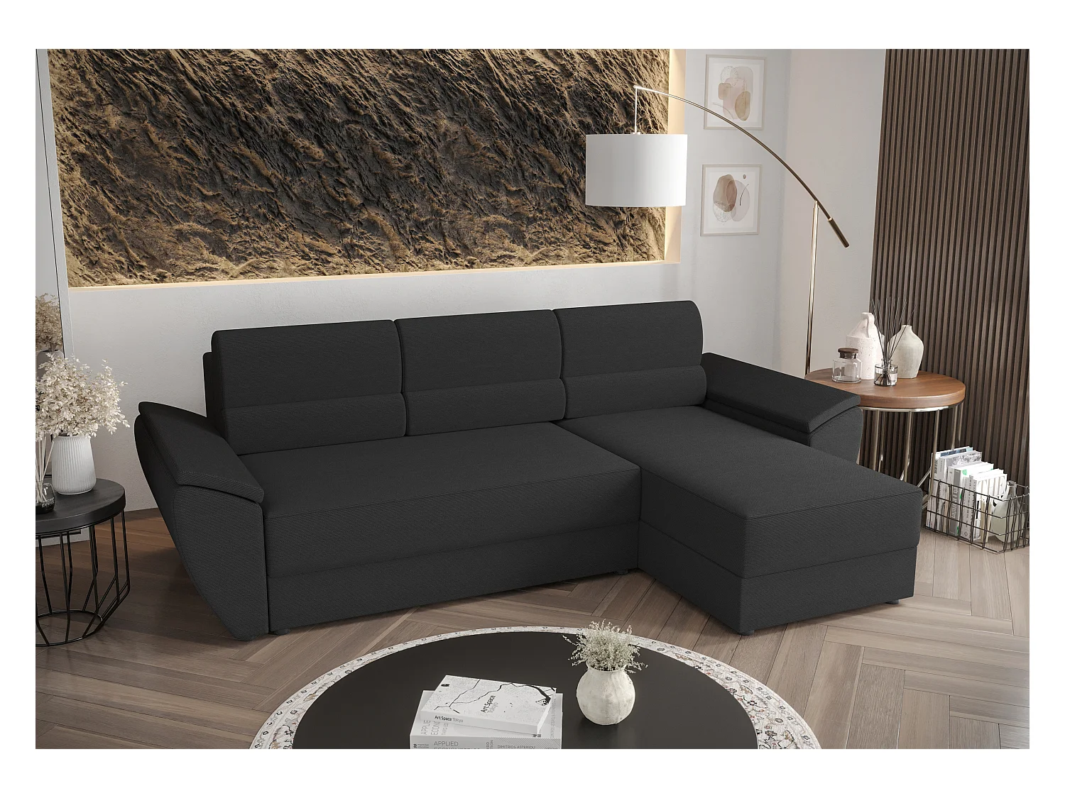 BEDANTE Ecksofa L REBI L2 Rainbow 27 Rechts mit Schlaffunktion, Grau, L-Form, Sofa mit Stauraum, Bettkasten, Wohnzimmersofa, Couch, Sofa, Bettsofa