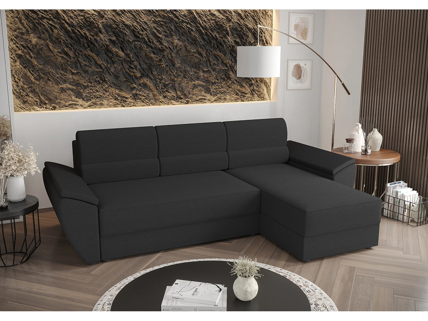 BEDANTE Ecksofa L REBI L2 Rainbow 27 Rechts mit Schlaffunktion, Grau, L-Form, Sofa mit Stauraum, Bettkasten, Wohnzimmersofa, Couch, Sofa, Bettsofa