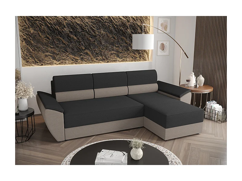 BEDANTE Ecksofa L REBI L2 Rainbow 27/83 Rechts mit Schlaffunktion, Grau/Beige, L-Form, Sofa mit Stauraum, Bettkasten, Wohnzimmersofa, Couch, Sofa, Bettsofa