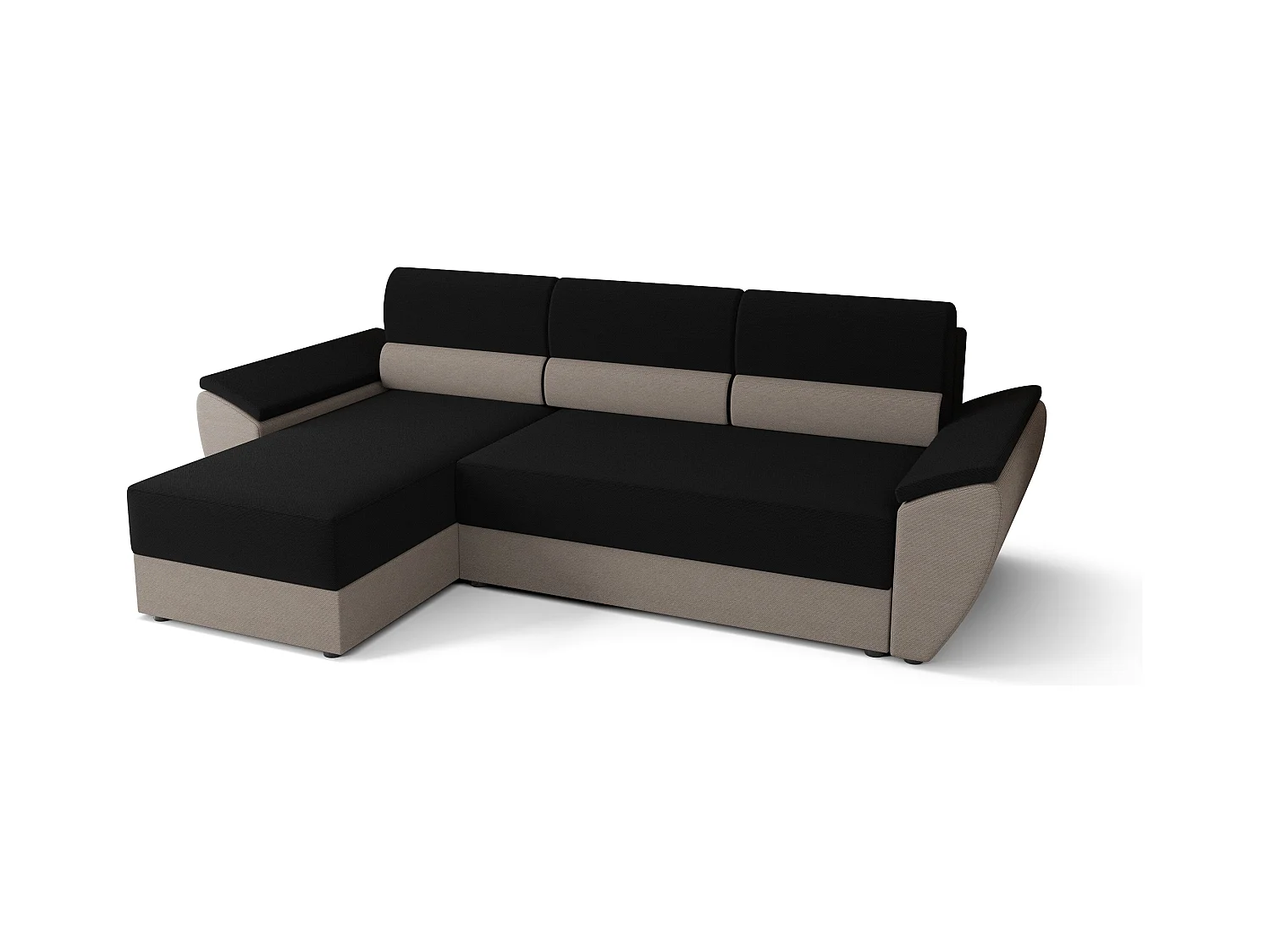 BEDANTE Hoekbank L REBI L2 Rainbow 15/83 Links met slaapfunctie, noir/beige, L-vorm, bank met opbergruimte, bedlade, woonkamerbank, bankstel, sofa, slaapbank