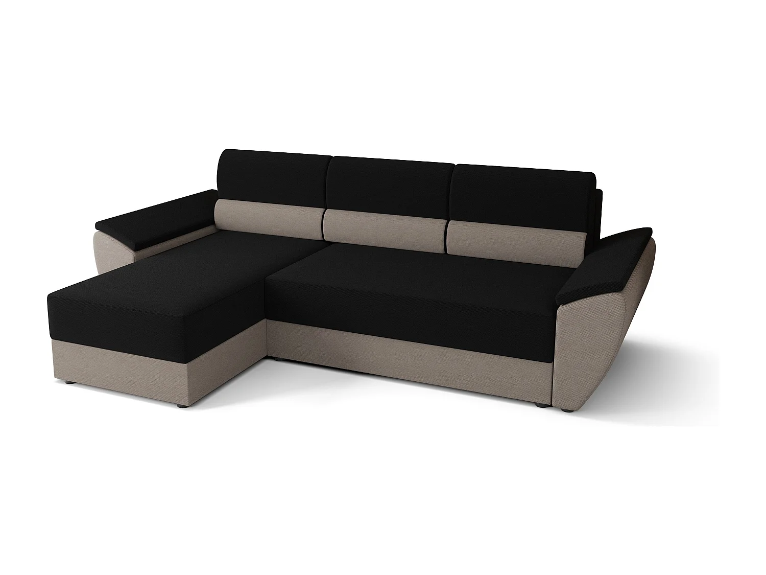 BEDANTE Ecksofa L REBI L2 Rainbow 15/83 Links mit Schlaffunktion, Schwarz/Beige, L-Form, Sofa mit Stauraum, Bettkasten, Wohnzimmersofa, Couch, Sofa, Bettsofa