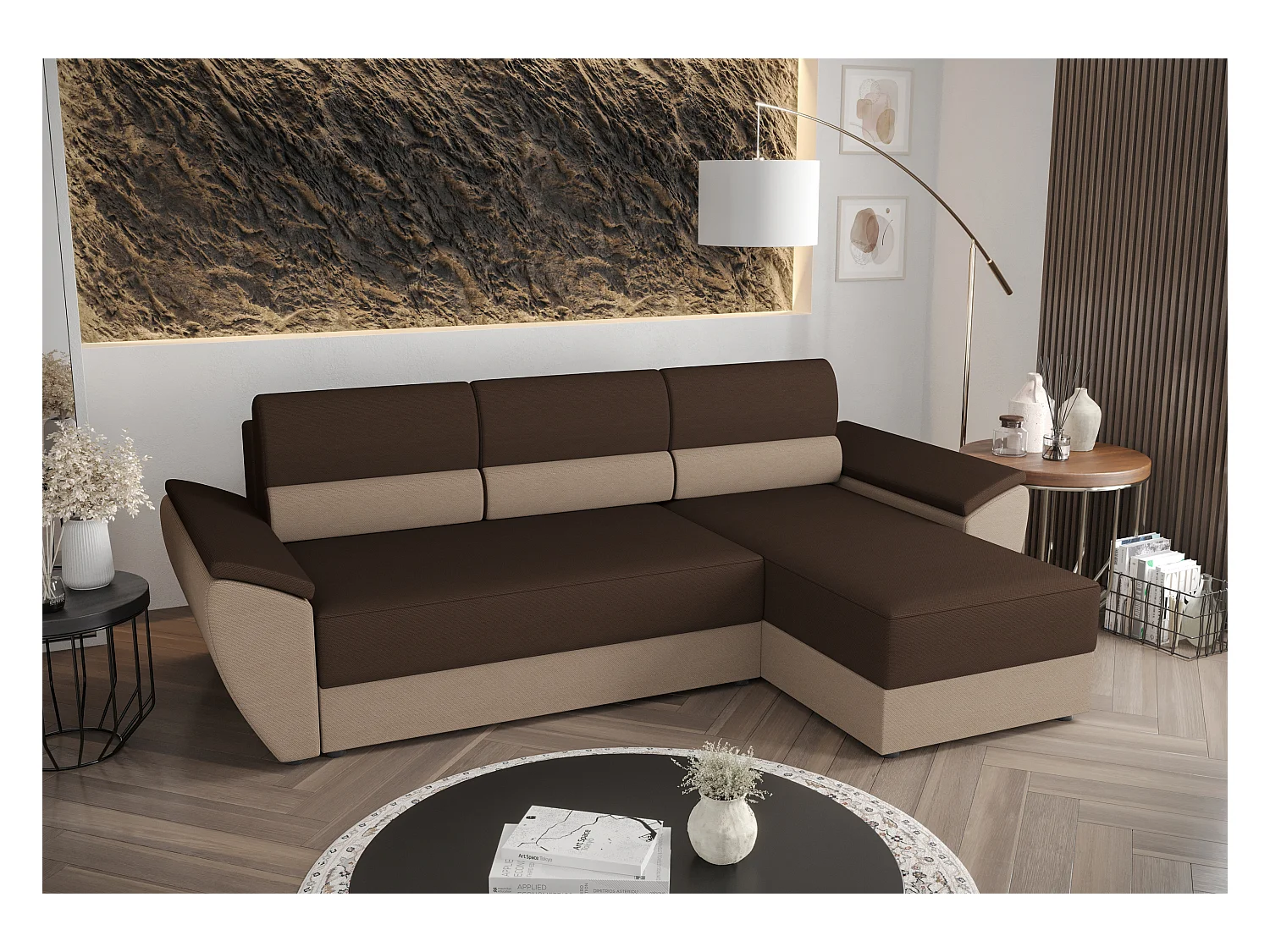 BEDANTE Ecksofa L REBI L2 Rainbow 20/05 Rechts mit Schlaffunktion, Braun/Beige, L-Form, Sofa mit Stauraum, Bettkasten, Wohnzimmersofa, Couch, Sofa, Bettsofa