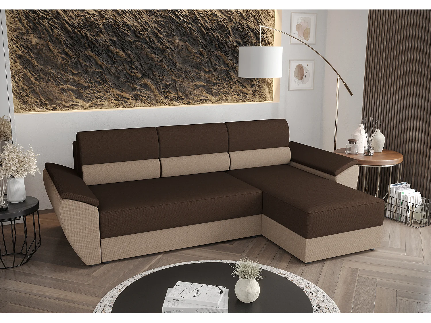 BEDANTE Ecksofa L REBI L2 Rainbow 20/05 Rechts mit Schlaffunktion, Braun/Beige, L-Form, Sofa mit Stauraum, Bettkasten, Wohnzimmersofa, Couch, Sofa, Bettsofa