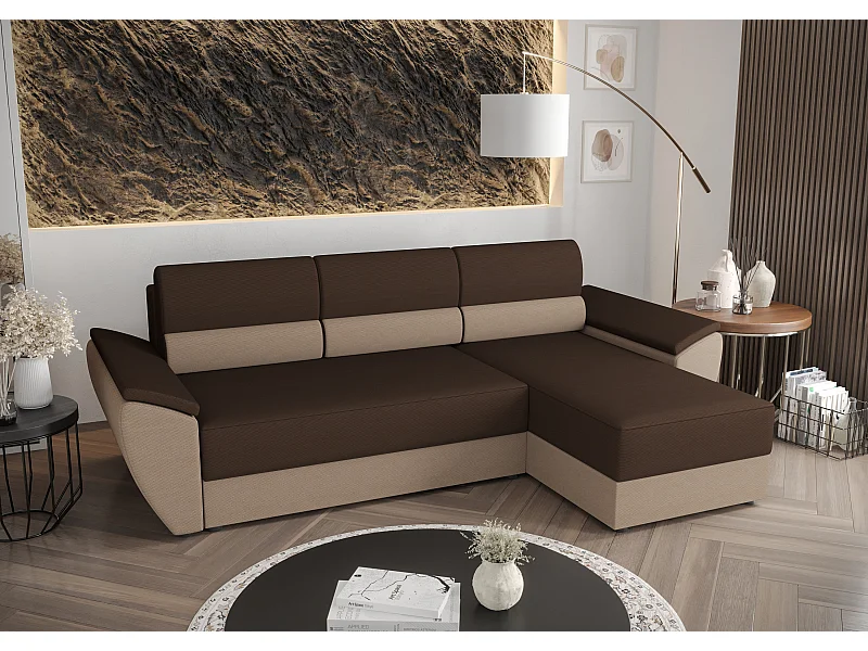 BEDANTE Ecksofa L REBI L2 Rainbow 20/05 Rechts mit Schlaffunktion, Braun/Beige, L-Form, Sofa mit Stauraum, Bettkasten, Wohnzimmersofa, Couch, Sofa, Bettsofa