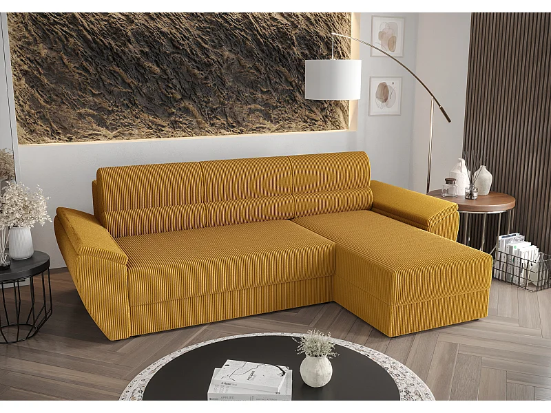BEDANTE Ecksofa L REBI L2 Poso 01 Rechts mit Schlaffunktion, Senfton, L-Form, Sofa mit Stauraum, Bettkasten, Wohnzimmersofa, Couch, Sofa, Bettsofa