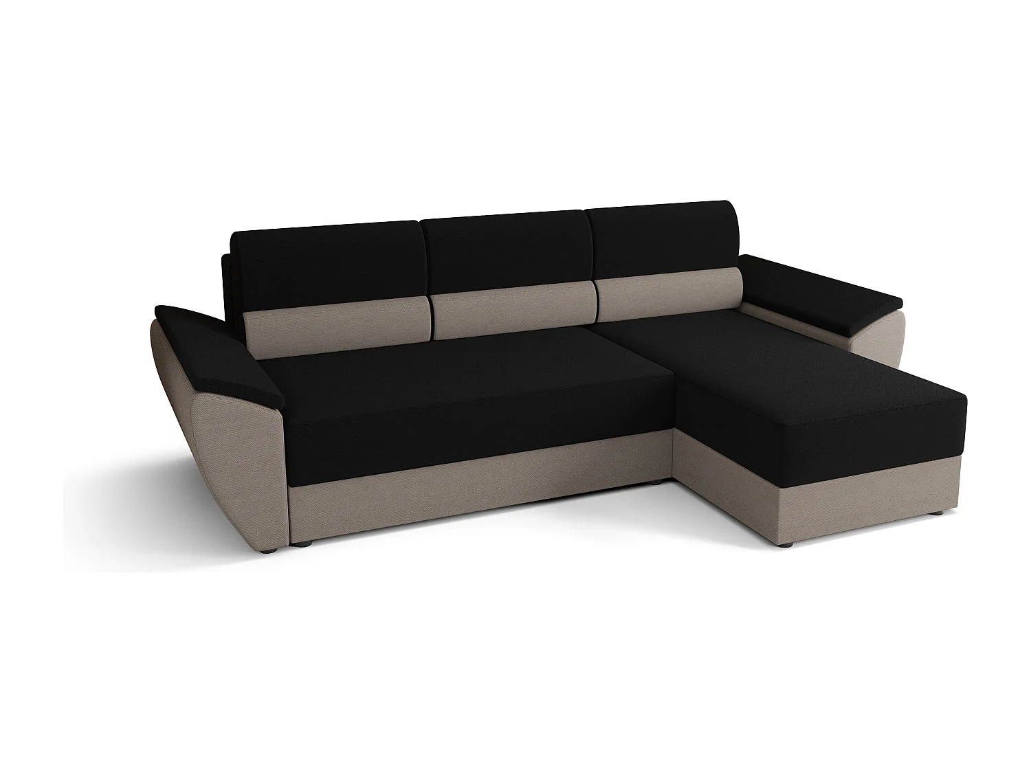 BEDANTE Ecksofa L REBI L2 Rainbow 15/83 Rechts mit Schlaffunktion,Schwarz/Beige, L-Form, Sofa mit Stauraum, Bettkasten, Wohnzimmersofa, Couch, Sofa, Bettsofa