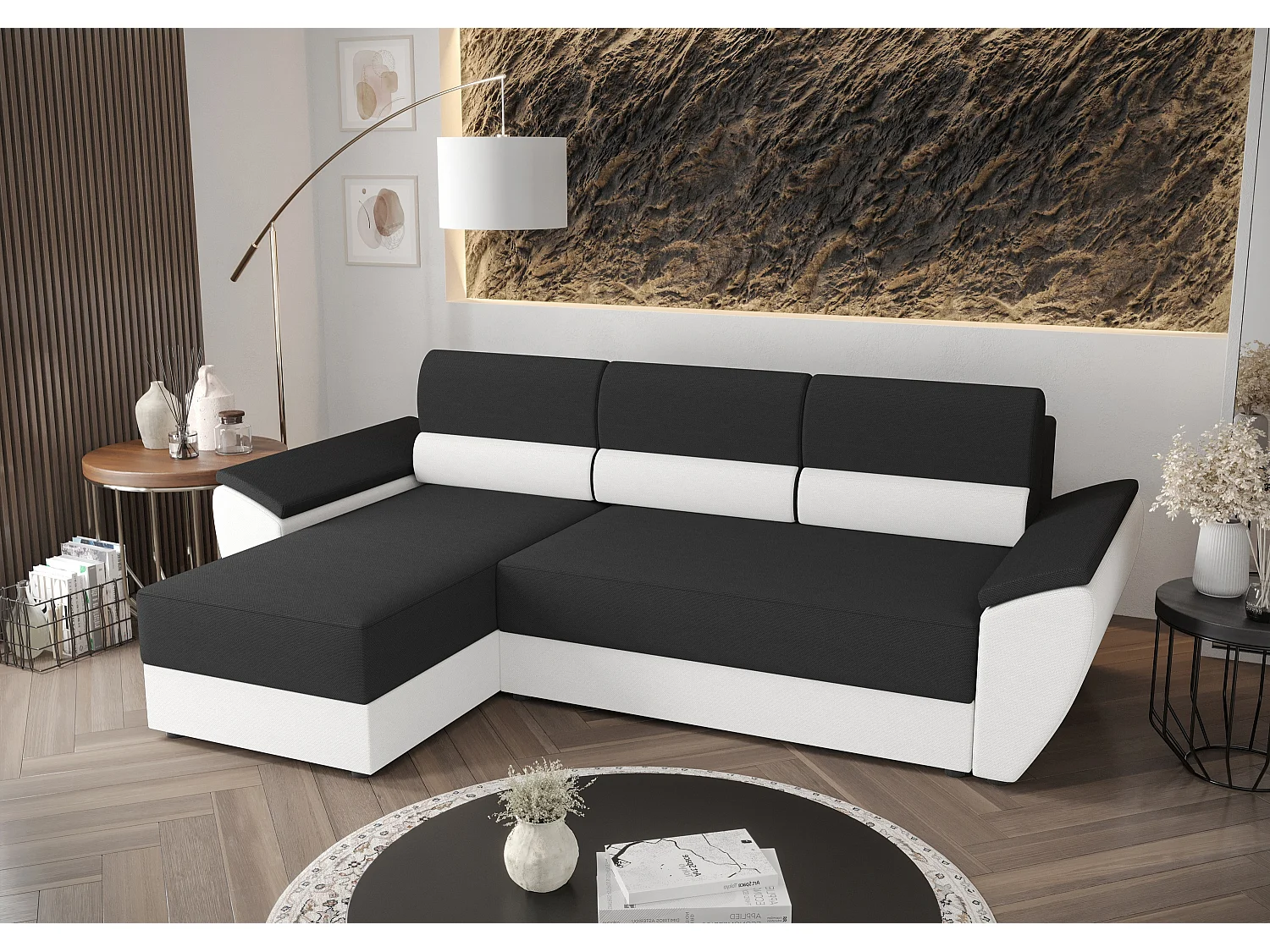 BEDANTE Ecksofa L REBI L2 Rainbow 27/31 Links mit Schlaffunktion, Grau/Weiß, L-Form, Sofa mit Stauraum, Bettkasten, Wohnzimmersofa, Couch, Sofa, Bettsofa