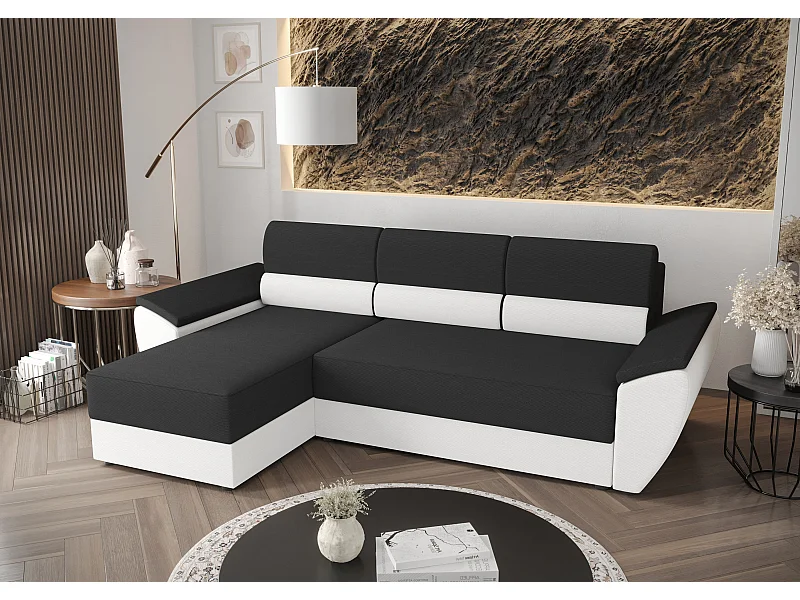 BEDANTE Ecksofa L REBI L2 Rainbow 27/31 Links mit Schlaffunktion, Grau/Weiß, L-Form, Sofa mit Stauraum, Bettkasten, Wohnzimmersofa, Couch, Sofa, Bettsofa