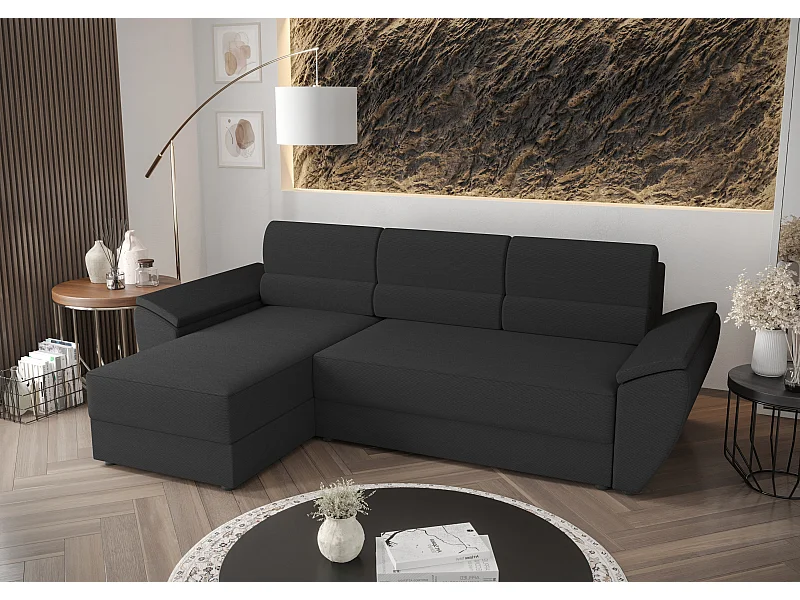BEDANTE canapé d’angle en L REBI L2 Rainbow 27 gauche avec fonction couchage, gris, forme en L, canapé avec espace de rangement, coffre de lit