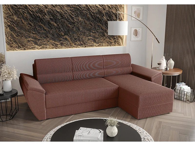 BEDANTE Ecksofa L REBI L2 Poso 29 Rechts mit Schlaffunktion, Koralle, L-Form, Sofa mit Stauraum, Bettkasten, Wohnzimmersofa, Couch, Sofa, Bettsofa
