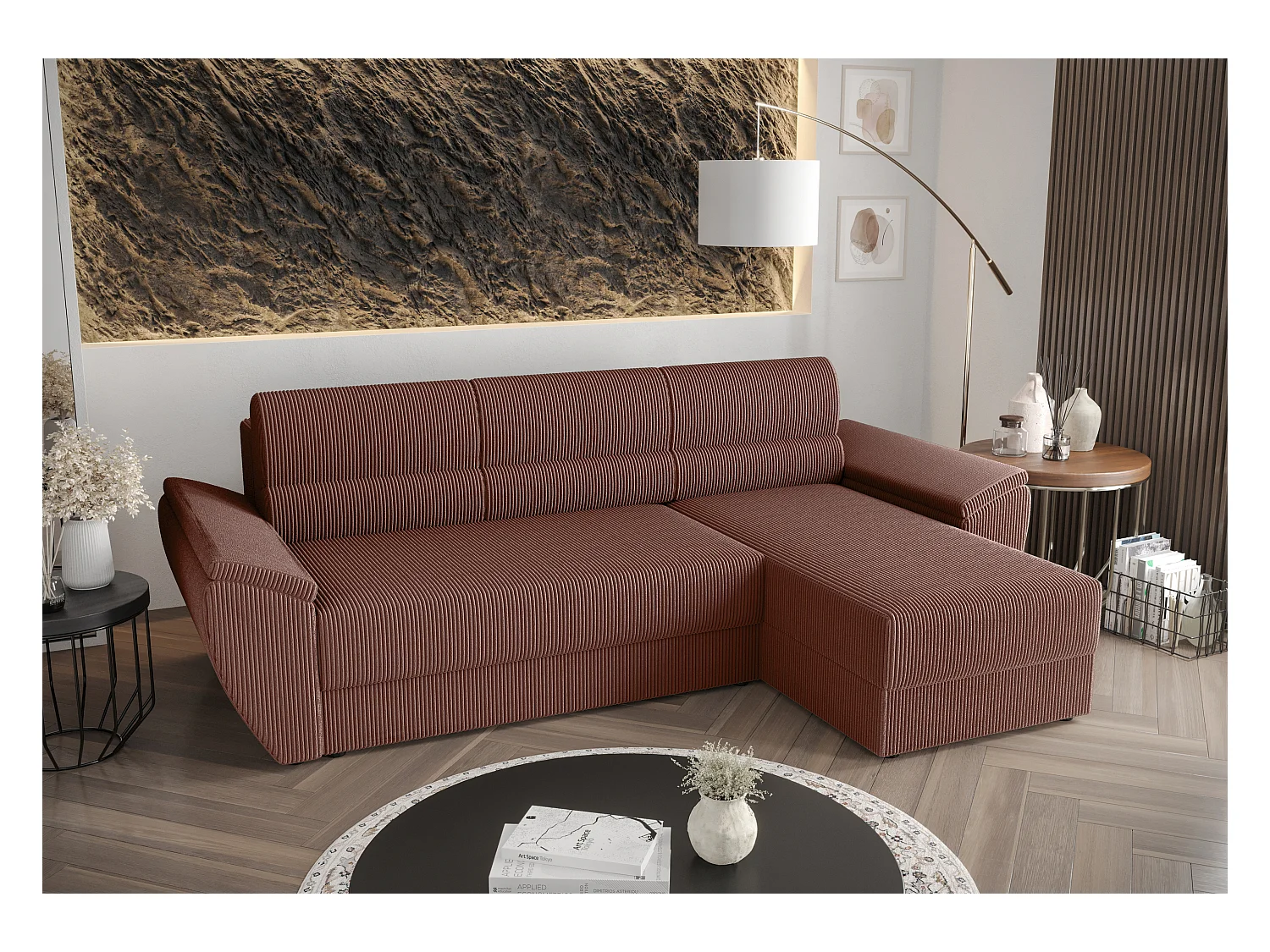 BEDANTE Ecksofa L REBI L2 Poso 29 Rechts mit Schlaffunktion, Koralle, L-Form, Sofa mit Stauraum, Bettkasten, Wohnzimmersofa, Couch, Sofa, Bettsofa