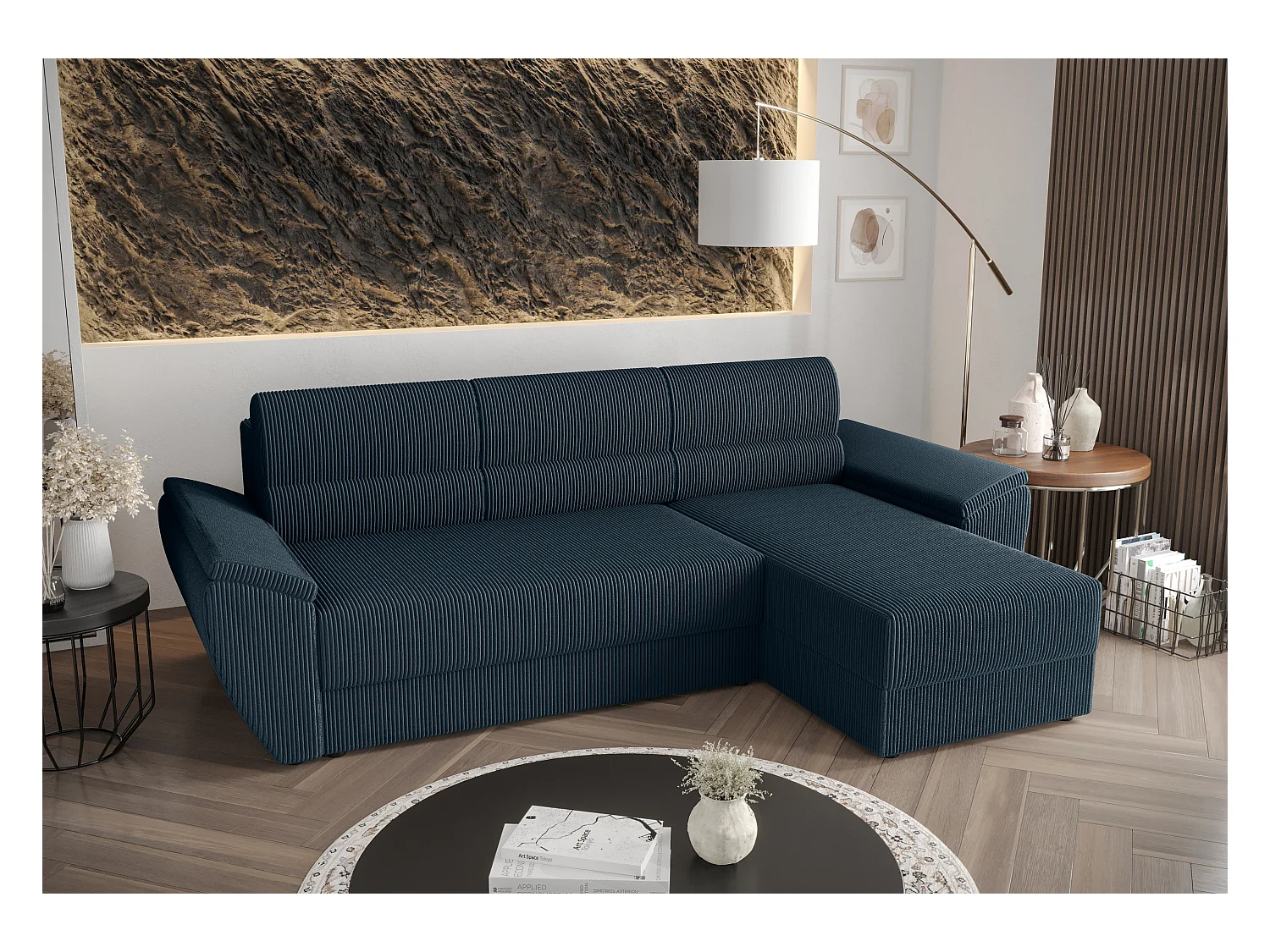 BEDANTE Ecksofa L REBI L2 Poso 05 Rechts mit Schlaffunktion, Dunkelblau, L-Form, Sofa mit Stauraum, Bettkasten, Wohnzimmersofa, Couch, Sofa, Bettsofa