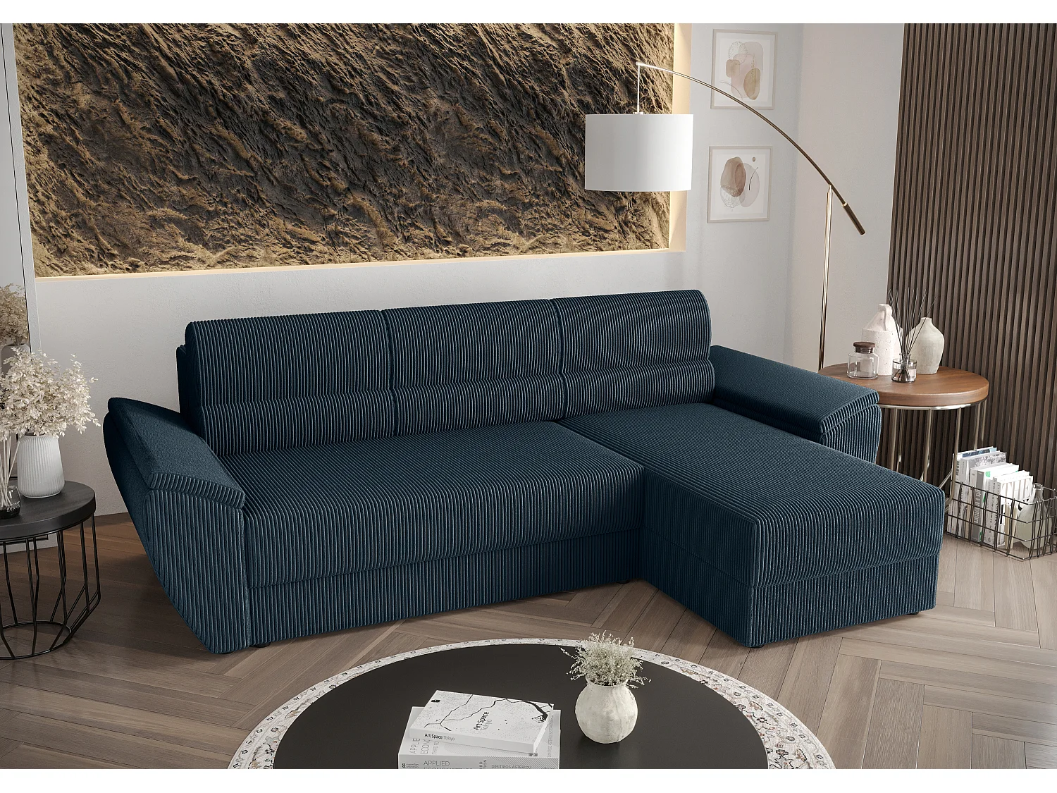 BEDANTE Ecksofa L REBI L2 Poso 05 Rechts mit Schlaffunktion, Dunkelblau, L-Form, Sofa mit Stauraum, Bettkasten, Wohnzimmersofa, Couch, Sofa, Bettsofa