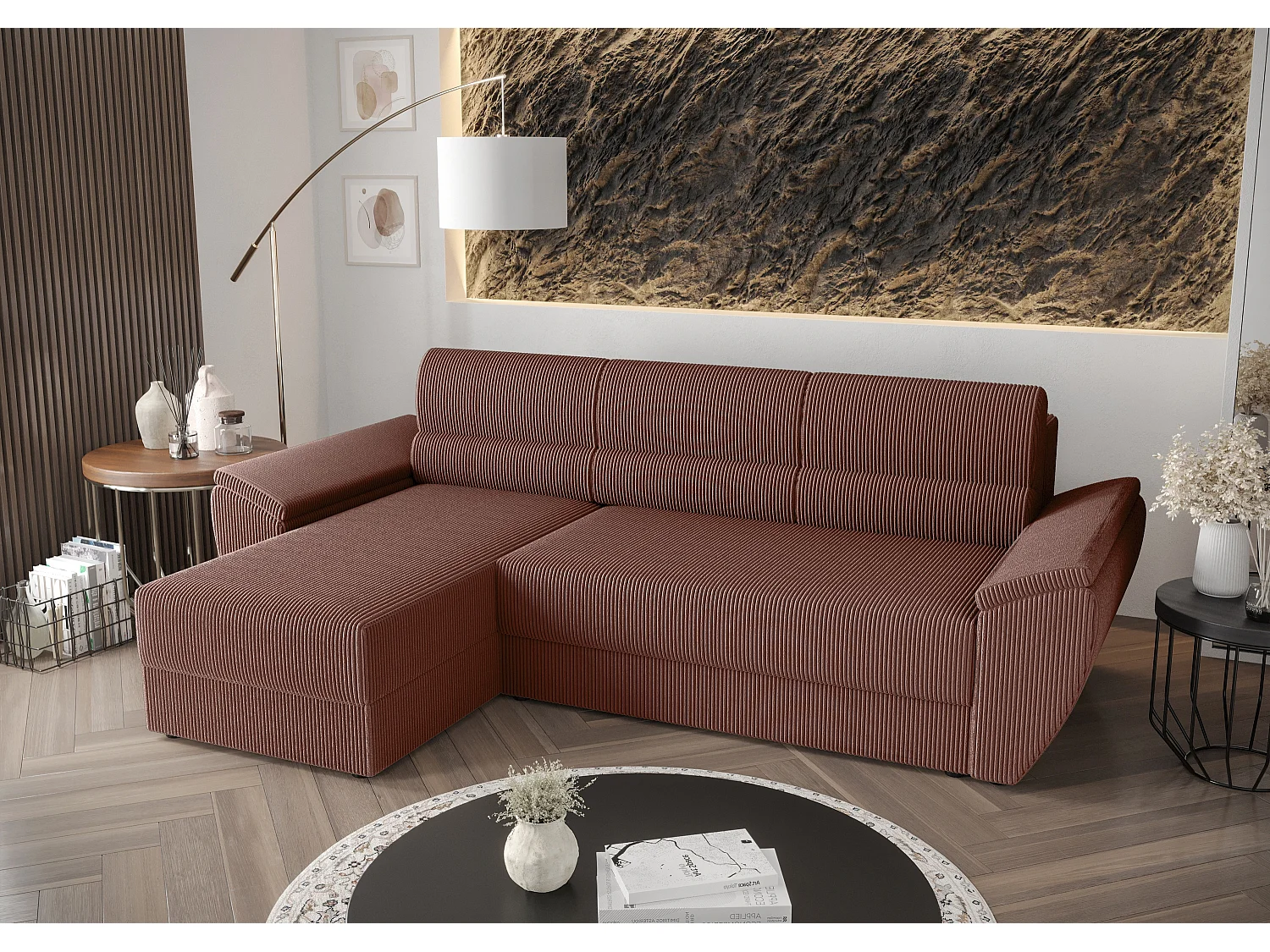 BEDANTE Ecksofa L REBI L2 Poso 29 Links mit Schlaffunktion, Koralle, L-Form, Sofa mit Stauraum, Bettkasten, Wohnzimmersofa, Couch, Sofa, Bettsofa