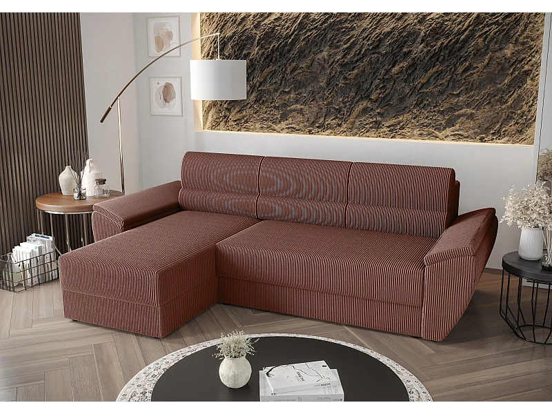 BEDANTE Ecksofa L REBI L2 Poso 29 Links mit Schlaffunktion, Koralle, L-Form, Sofa mit Stauraum, Bettkasten, Wohnzimmersofa, Couch, Sofa, Bettsofa