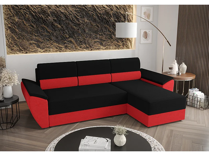 BEDANTE Ecksofa L REBI L2 Rainbow 15/22 Rechts mit Schlaffunktion, Schwarz/Rot, L-Form, Sofa mit Stauraum, Bettkasten, Wohnzimmersofa, Couch, Sofa, Bettsofa