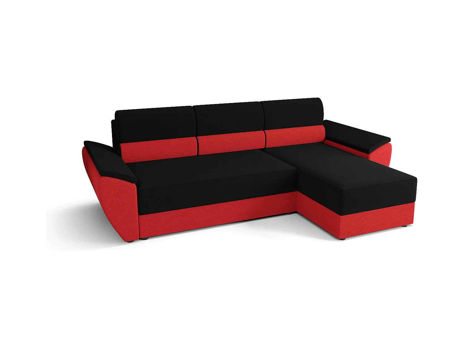 BEDANTE Hoekbank L REBI L2 Rainbow 15/22 Rechts met slaapfunctie, zwart/rood, L-vorm, bank met opbergruimte, bedlade, woonkamerbank, bankstel, sofa, slaapbank
