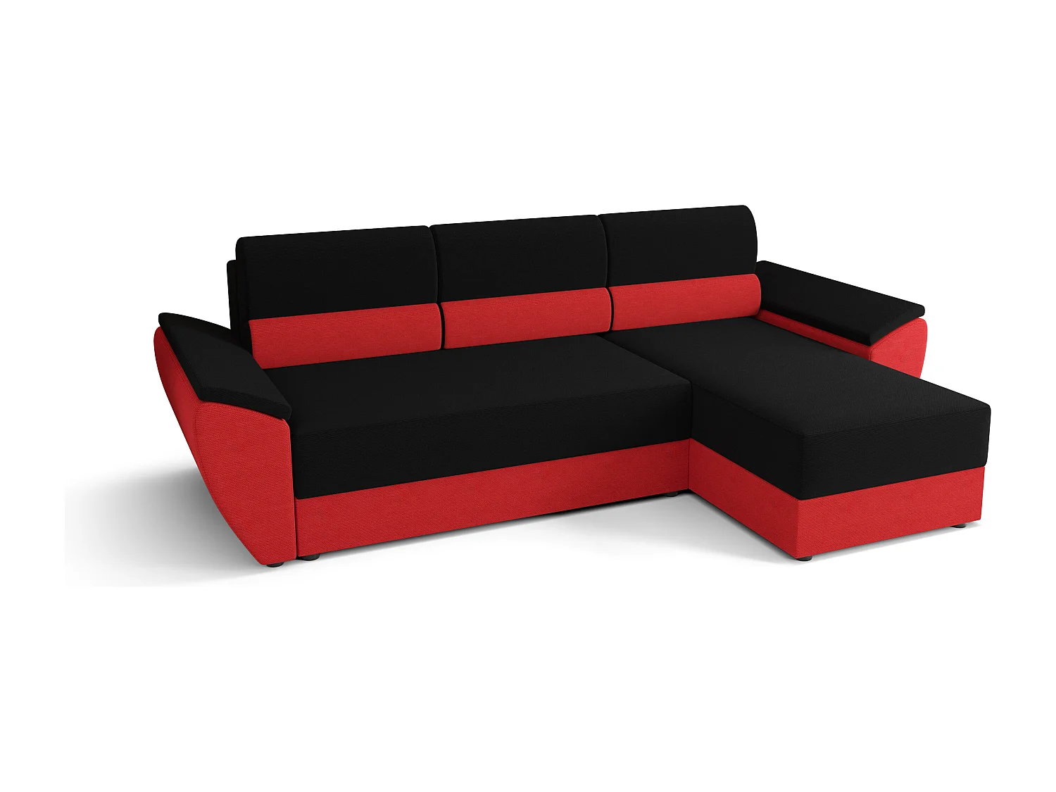 BEDANTE Hoekbank L REBI L2 Rainbow 15/22 Rechts met slaapfunctie, zwart/rood, L-vorm, bank met opbergruimte, bedlade, woonkamerbank, bankstel, sofa, slaapbank