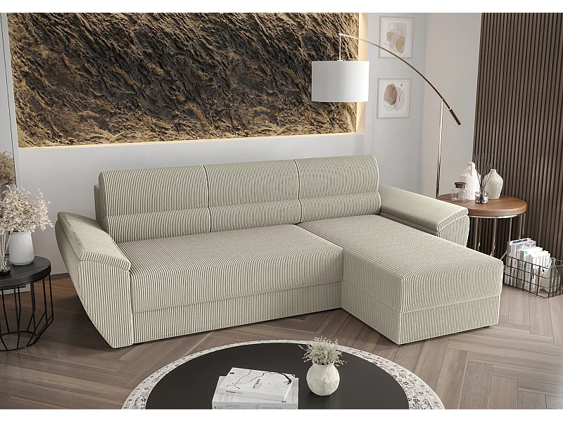 BEDANTE Canapé d’angle L REBI L2 Poso 100 Droite avec fonction lit, beige, en forme de L