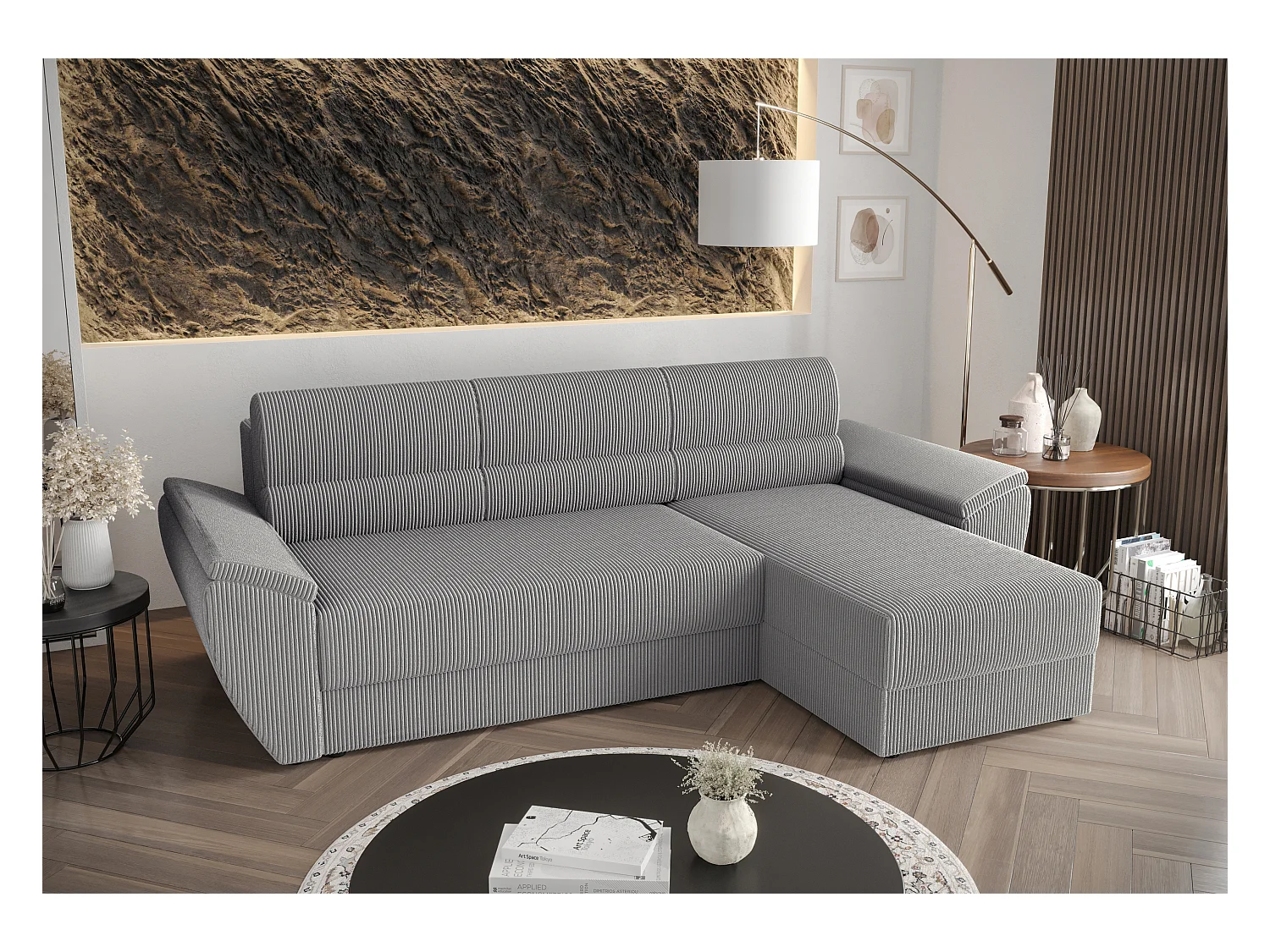 BEDANTE Hoekbank L REBI L2 Poso 110 Rechts met slaapfunctie, lichtgrijs, L-vorm, bank met opbergruimte, bedlade, woonkamerbank, bankstel, sofa, slaapbank