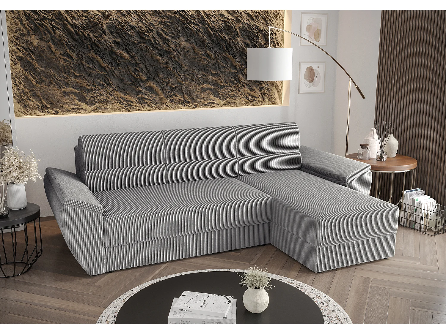 BEDANTE Ecksofa L REBI L2 Poso 110 Rechts mit Schlaffunktion, Hellgrau, L-Form, Sofa mit Stauraum, Bettkasten, Wohnzimmersofa, Couch, Sofa, Bettsofa