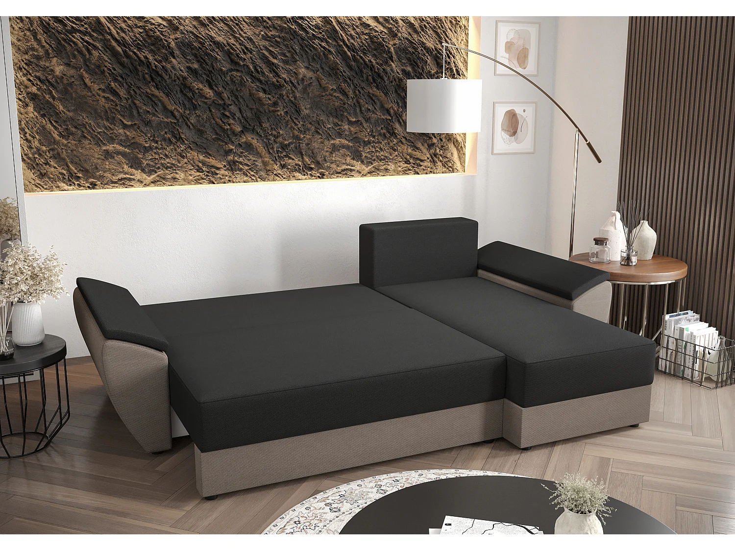 BEDANTE Ecksofa L REBI L2 Poso 110 Rechts mit Schlaffunktion, Hellgrau, L-Form, Sofa mit Stauraum, Bettkasten, Wohnzimmersofa, Couch, Sofa, Bettsofa