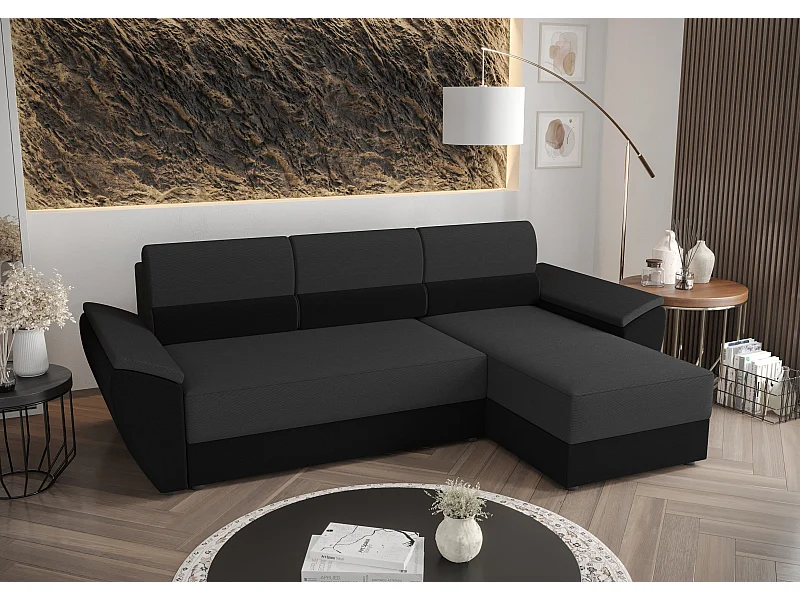 BEDANTE Ecksofa L REBI L2 Rainbow 27/15 Rechts mit Schlaffunktion, Grau/Schwarz, L-Form, Sofa mit Stauraum, Bettkasten, Wohnzimmersofa, Couch, Sofa, Bettsofa