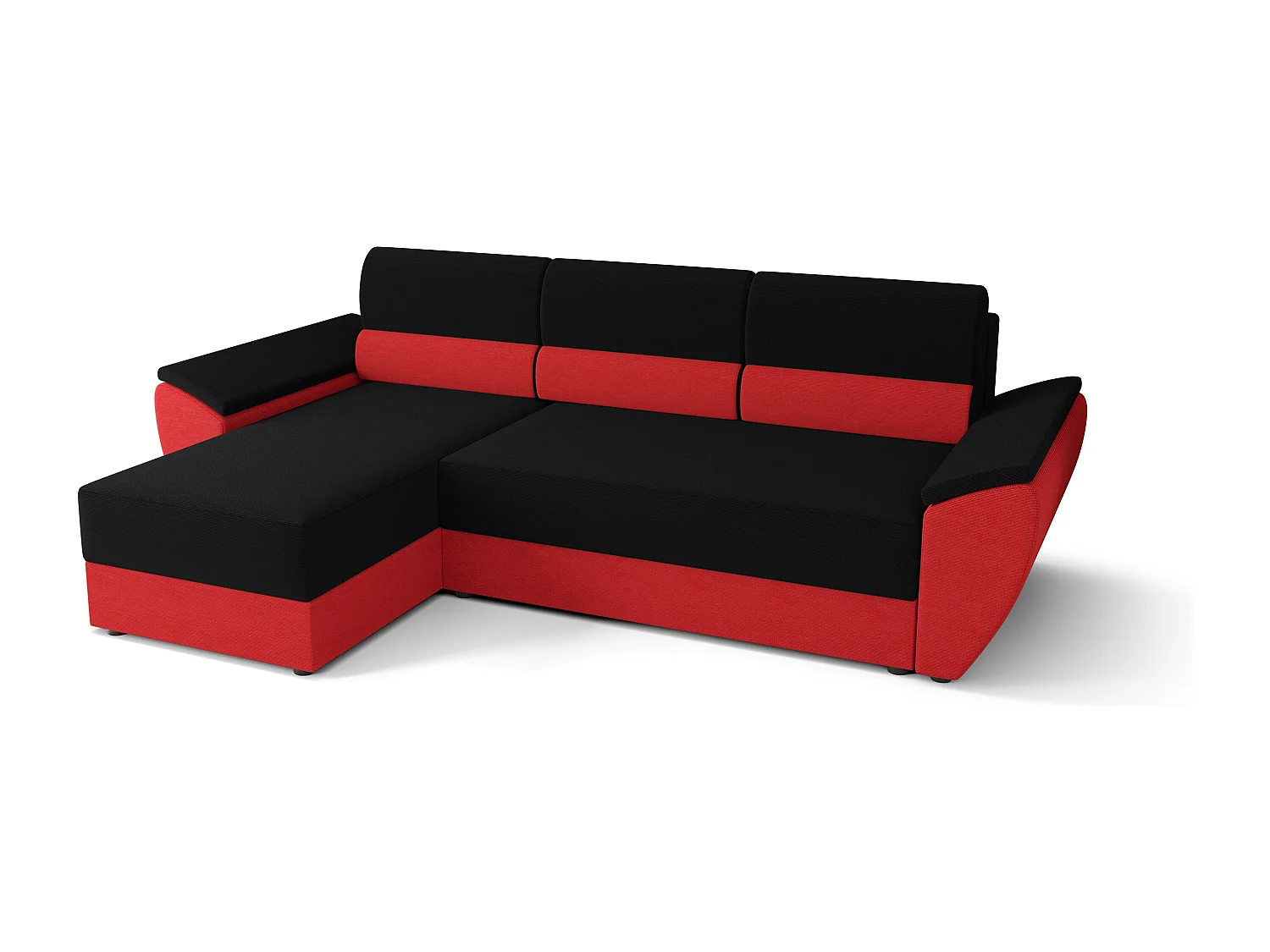 BEDANTE Ecksofa L REBI L2 Rainbow 15/22 Links mit Schlaffunktion , Schwarz/Rot, L-Form, Sofa mit Stauraum, Bettkasten, Wohnzimmersofa, Couch, Sofa, Bettsofa