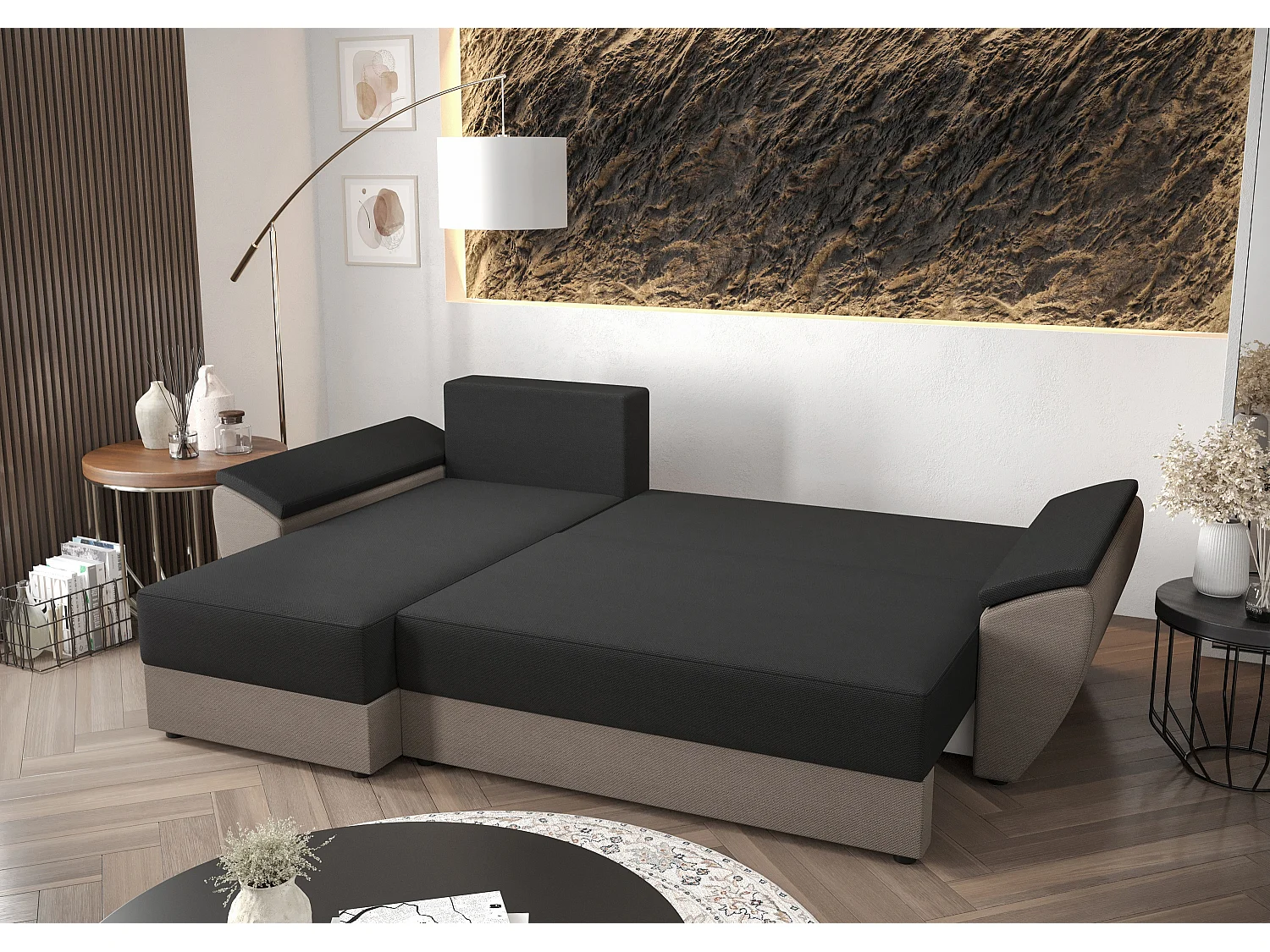 BEDANTE Ecksofa L REBI L2 Rainbow 15/22 Links mit Schlaffunktion , Schwarz/Rot, L-Form, Sofa mit Stauraum, Bettkasten, Wohnzimmersofa, Couch, Sofa, Bettsofa
