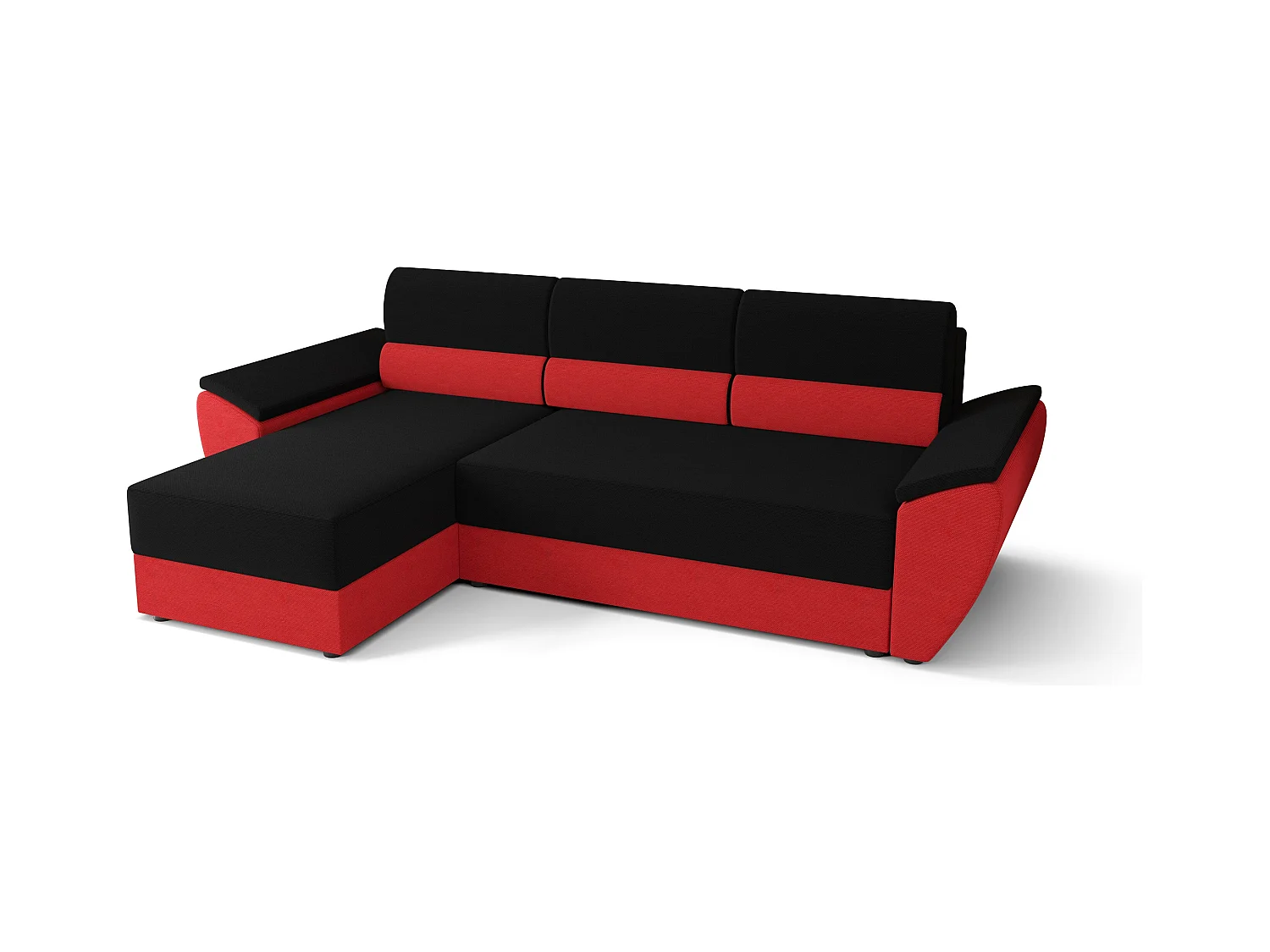 BEDANTE Canapé d’angle L REBI L2 Rainbow 15/22 Gauche avec fonction lit, noir/rouge, en forme de L