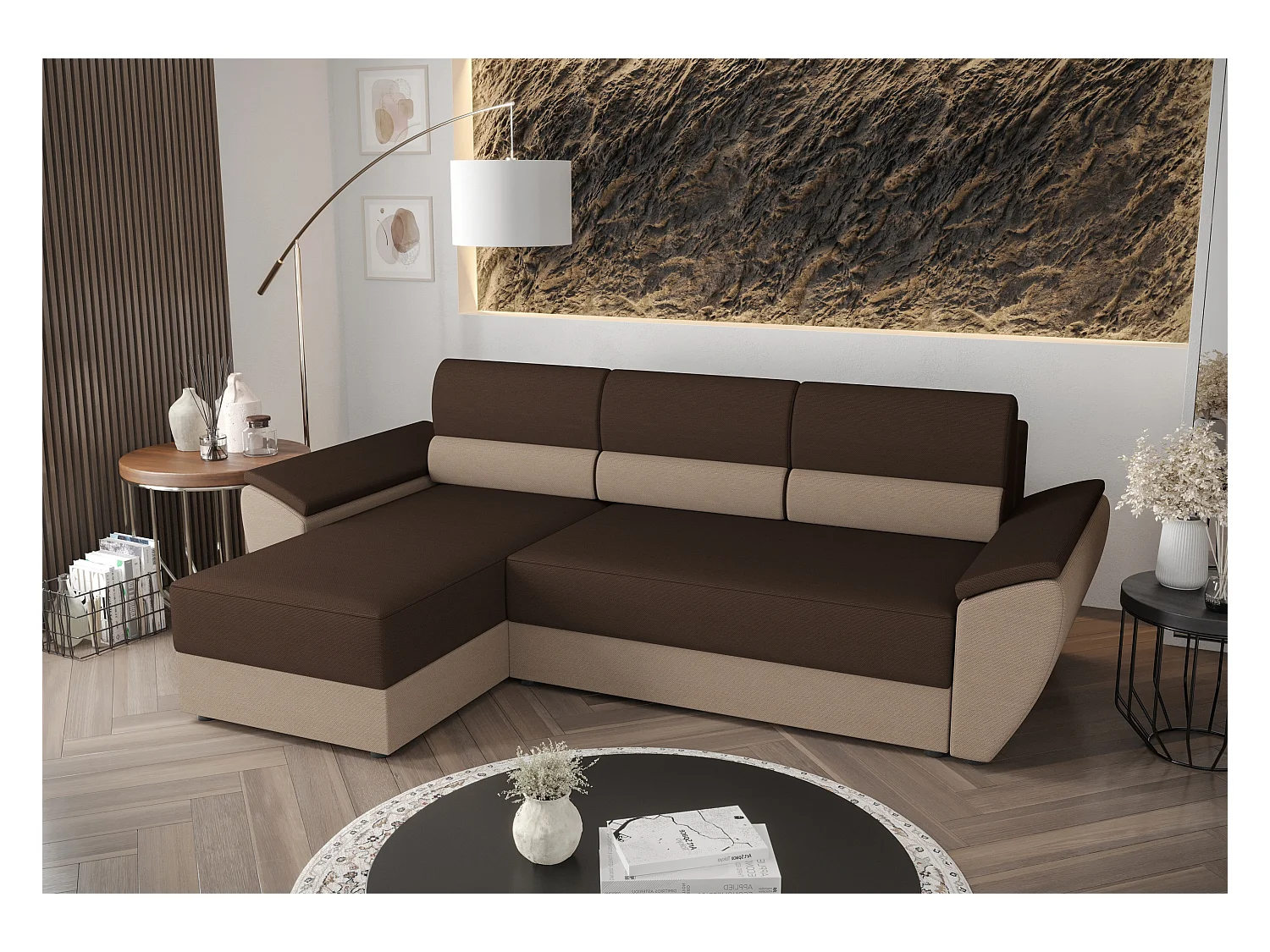 BEDANTE Ecksofa L REBI L2 Rainbow 20/05 Links mit Schlaffunktion, Braun/Beige, L-Form, Sofa mit Stauraum, Bettkasten, Wohnzimmersofa, Couch, Sofa, Bettsofa