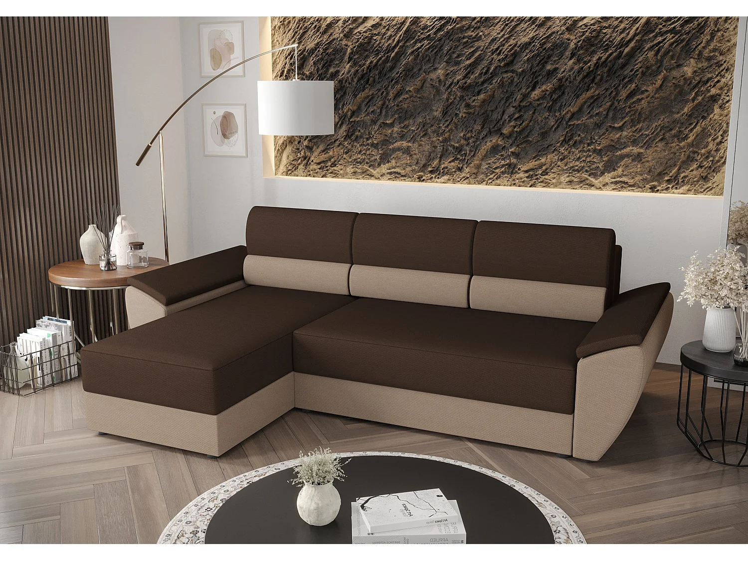 BEDANTE Ecksofa L REBI L2 Rainbow 20/05 Links mit Schlaffunktion, Braun/Beige, L-Form, Sofa mit Stauraum, Bettkasten, Wohnzimmersofa, Couch, Sofa, Bettsofa