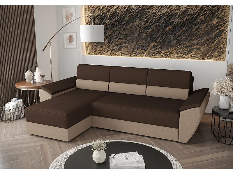 BEDANTE Ecksofa L REBI L2 Rainbow 20/05 Links mit Schlaffunktion, Braun/Beige, L-Form, Sofa mit Stauraum, Bettkasten, Wohnzimmersofa, Couch, Sofa, Bettsofa
