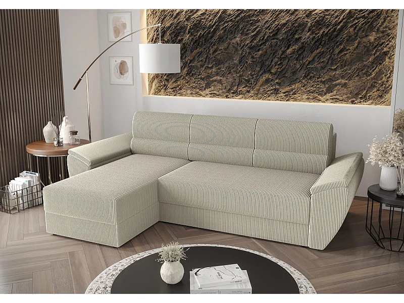 BEDANTE Ecksofa L REBI L2 Poso 100 Links mit Schlaffunktion, Beige, L-Form, Sofa mit Stauraum, Bettkasten, Wohnzimmersofa, Couch, Sofa, Bettsofa
