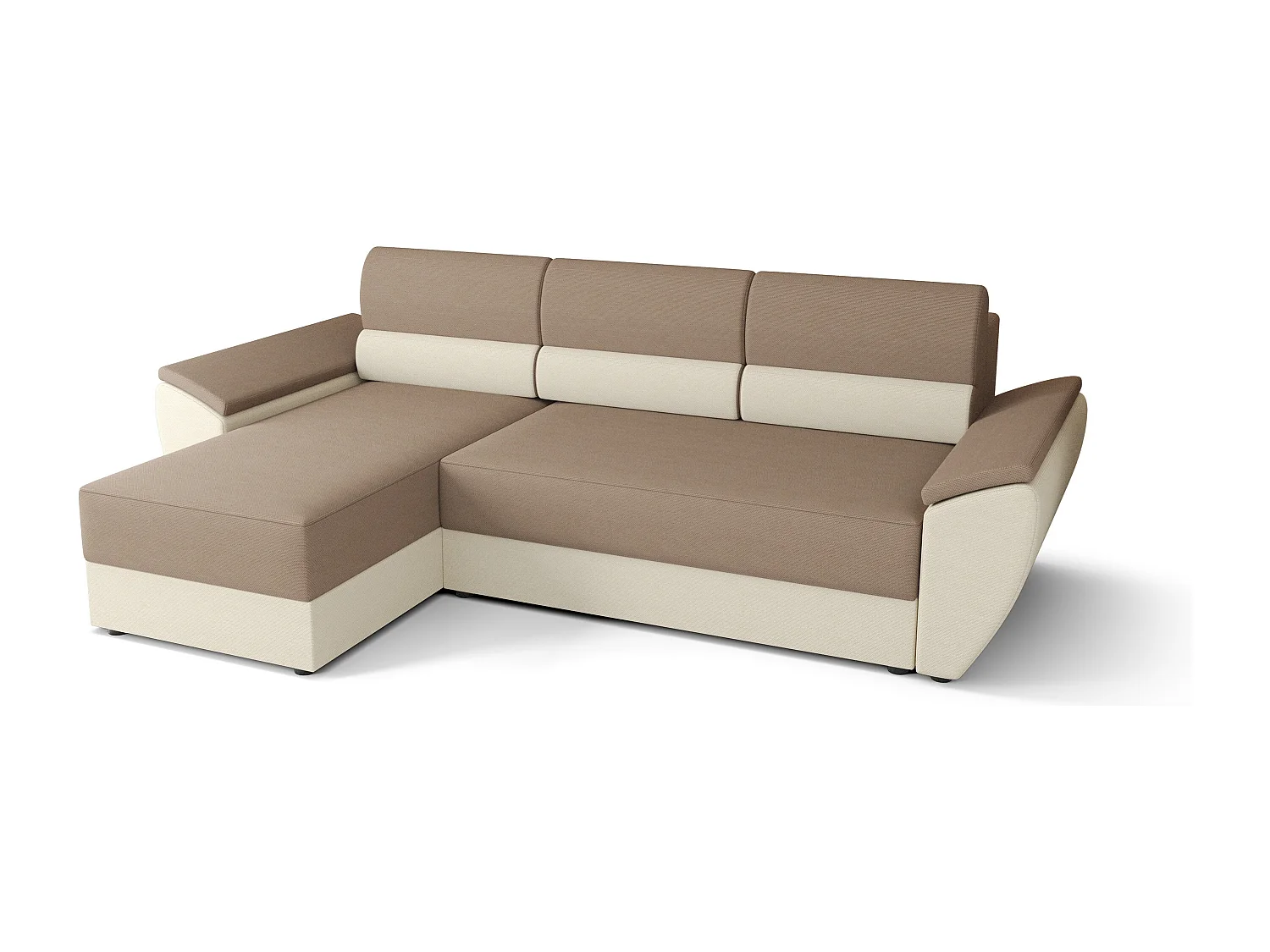 BEDANTE Hoekbank L REBI L2 Rainbow 05/16 Links met slaapfunctie, beige/crème, L-vorm, bank met opbergruimte, bedlade, woonkamerbank, bankstel, sofa, slaapbank