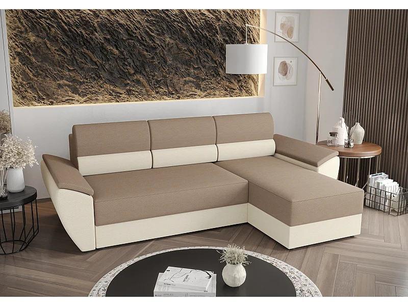 BEDANTE Ecksofa L REBI L2 Rainbow 05/16 Rechts mit Schlaffunktion, Beige/Creme, L-Form, Sofa mit Stauraum, Bettkasten, Wohnzimmersofa, Couch, Sofa, Bettsofa