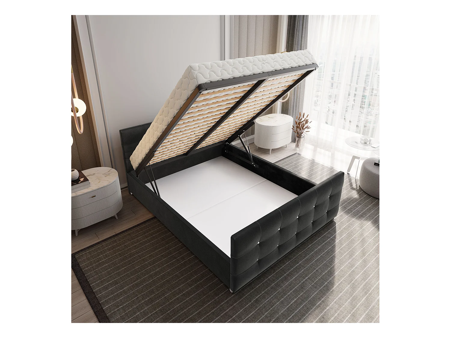 Bedante Polsterbett DAST 90x200cm, Bettkasten, Einzellbett, Bett, Bettkasten, Schlafzimmer, Stauraum, Kontinentalbett, Boxspringbett, Chrome