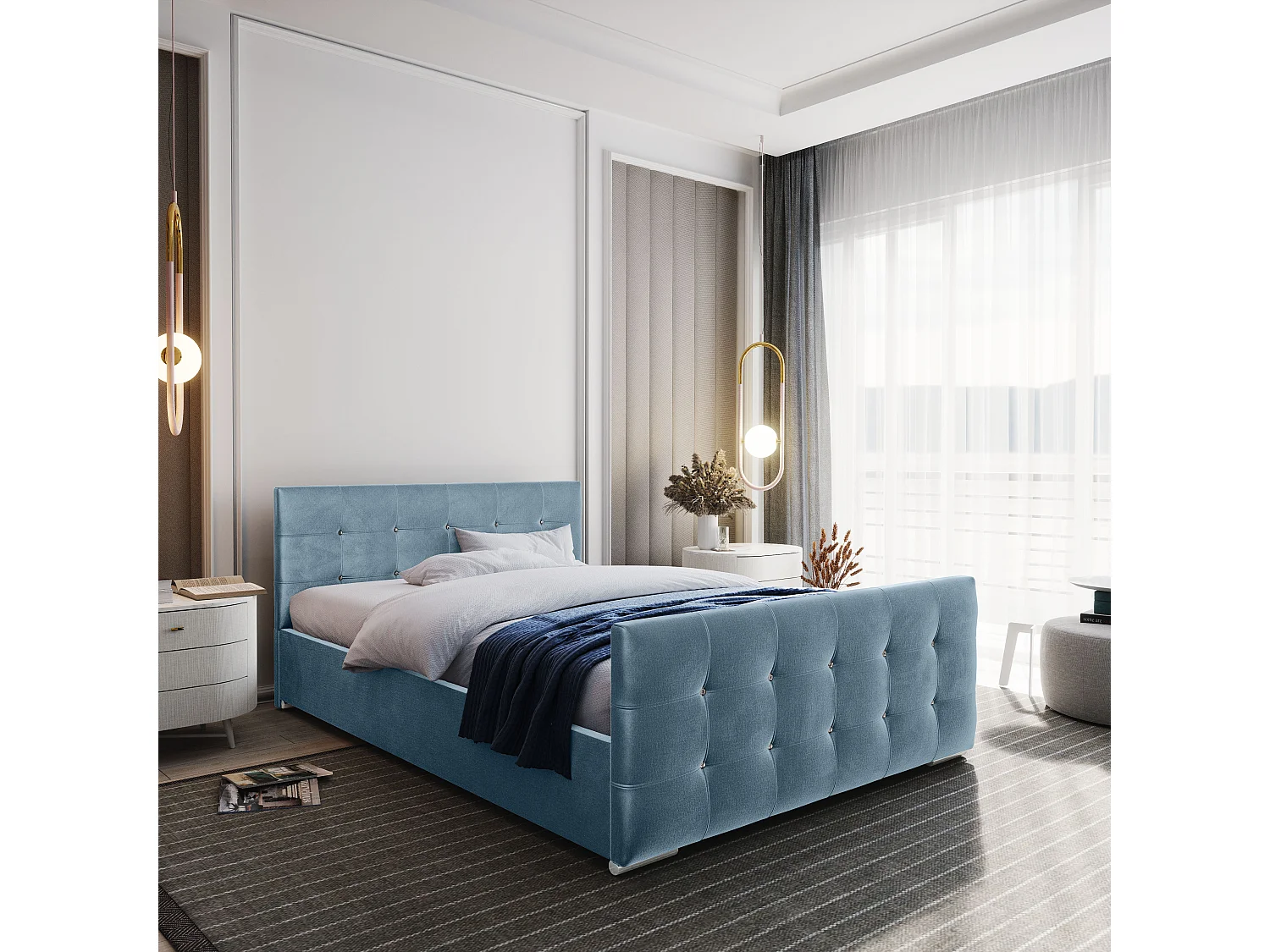 Bedante Polsterbett DAST 90x200cm, Bettkasten, Einzellbett, Bett, Bettkasten, Schlafzimmer, Stauraum, Kontinentalbett, Boxspringbett, Chrome