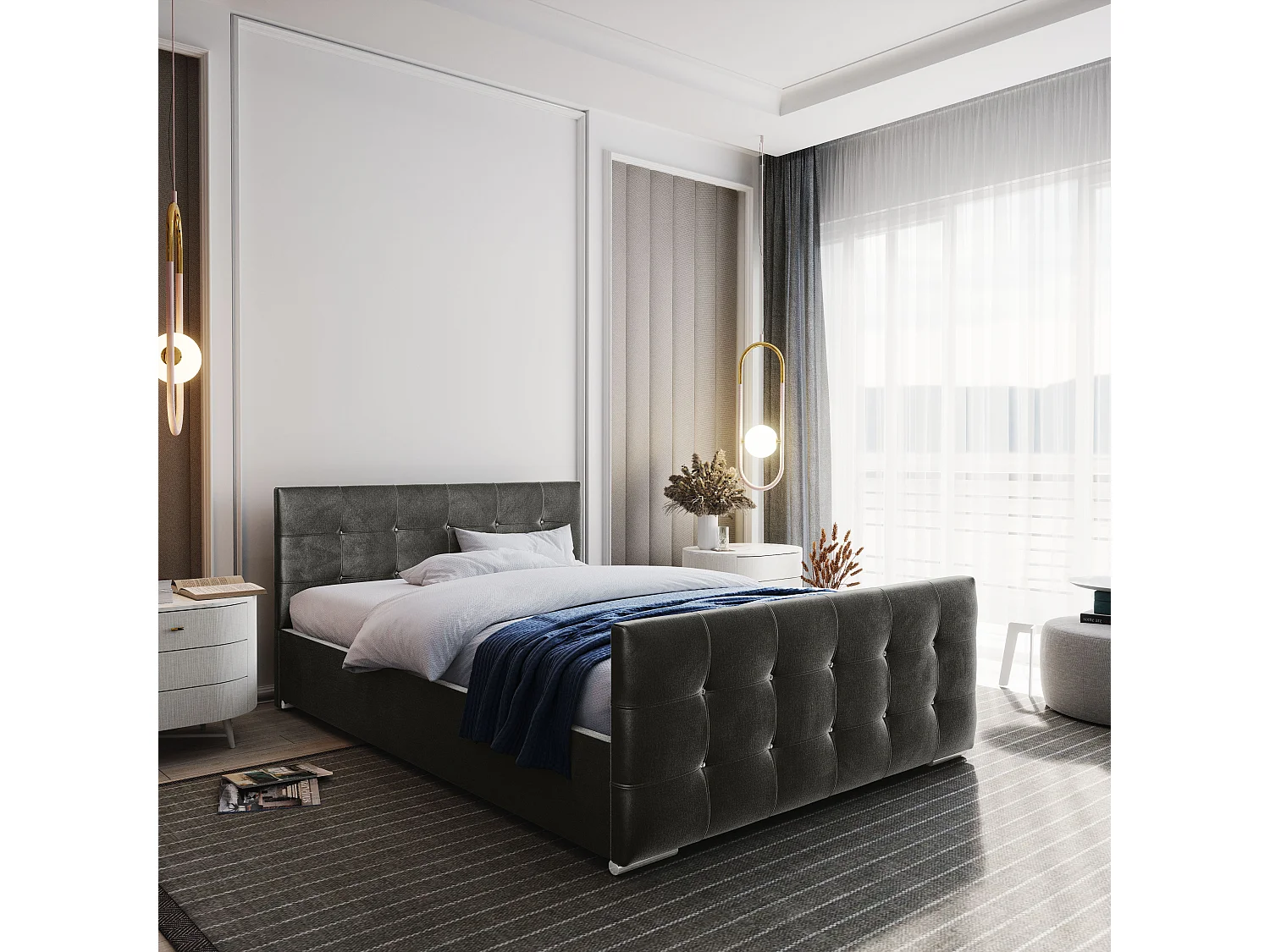 Bedante Polsterbett DAST 90x200cm, Bettkasten, Einzellbett, Bett, Bettkasten, Schlafzimmer, Stauraum, Kontinentalbett, Boxspringbett, Chrome